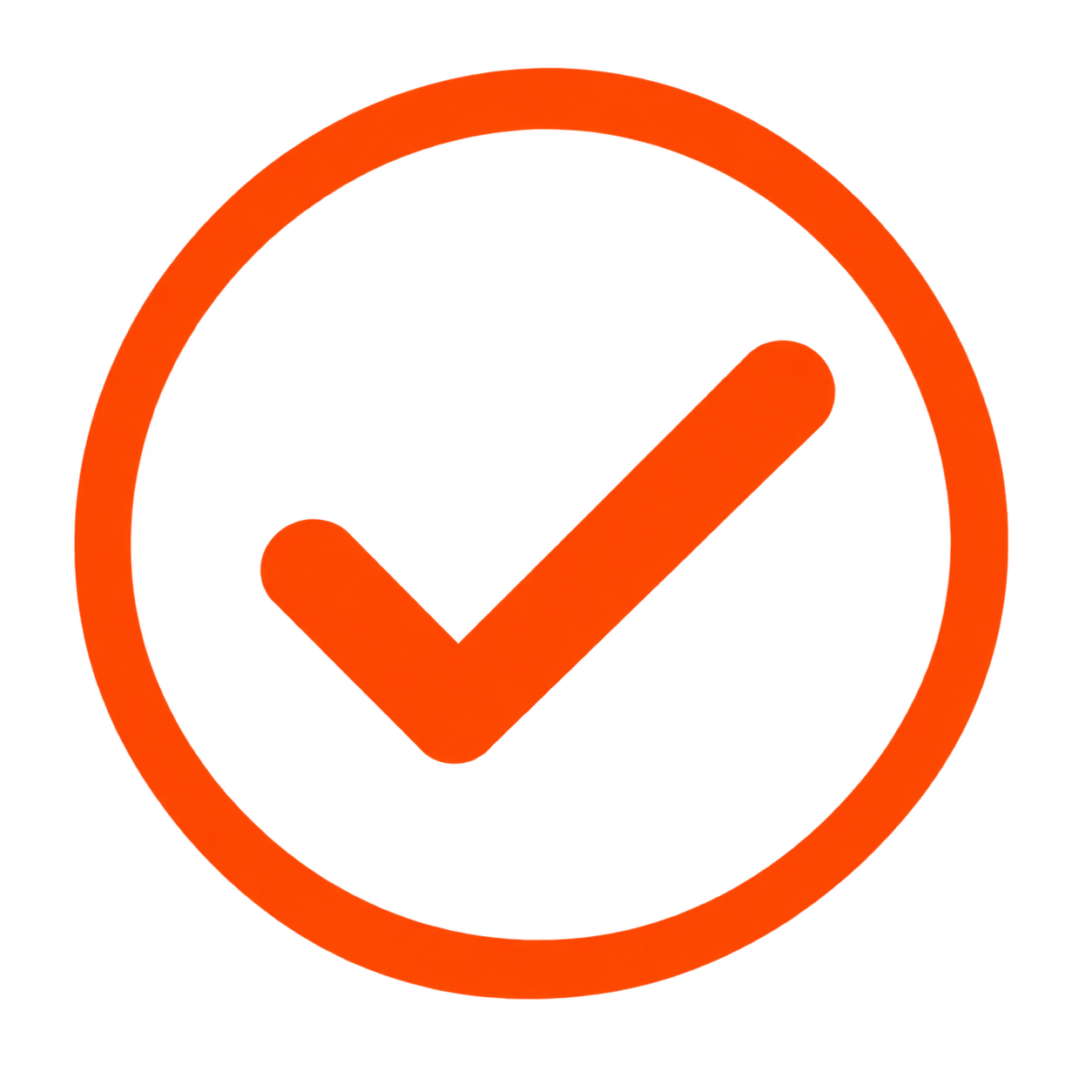 A red circle contains an orange checkmark inside, symbolizing approval or completion.