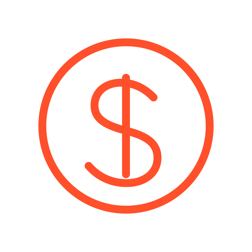 Red dollar sign inside a circle on a black background