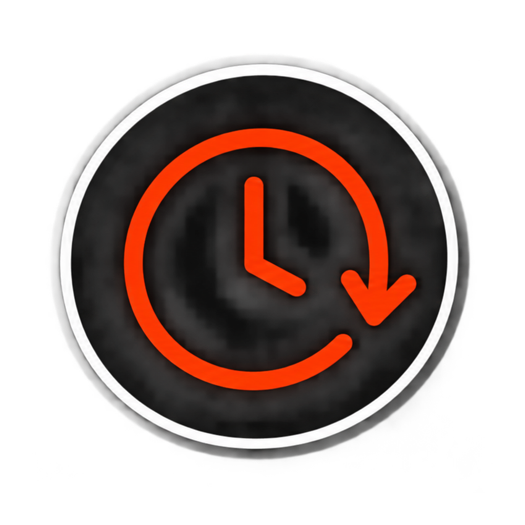 Digital clock with red hour and minute hands, and a downward arrow, indicating time has passed or expired.