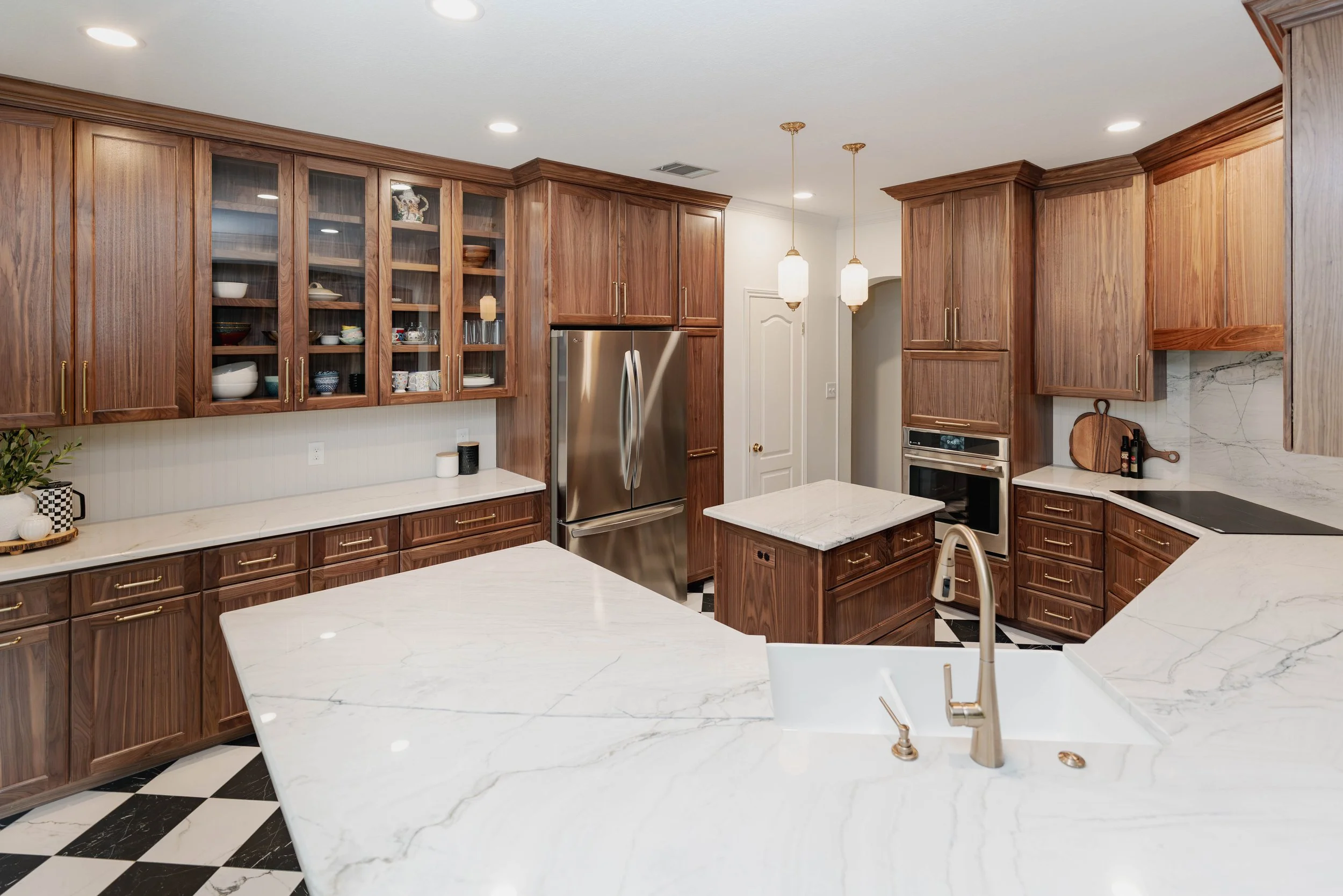Kitchen renovation, walnut cabinets, Austin Tx, Tile