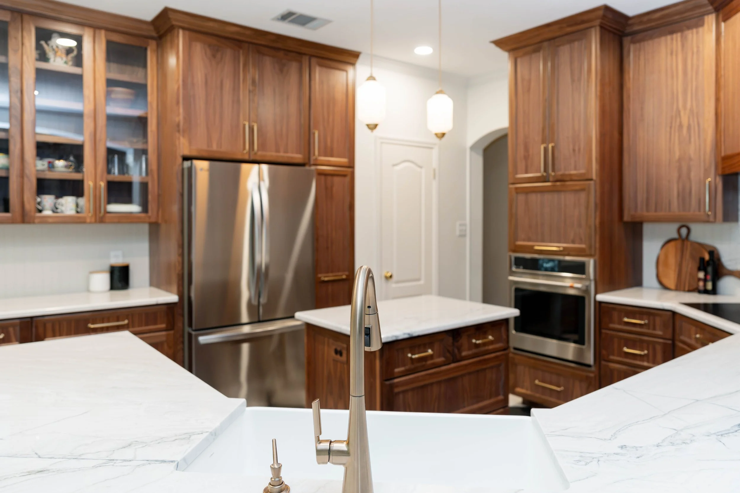 Kitchen renovation, walnut cabinets, Austin Tx, Tile
