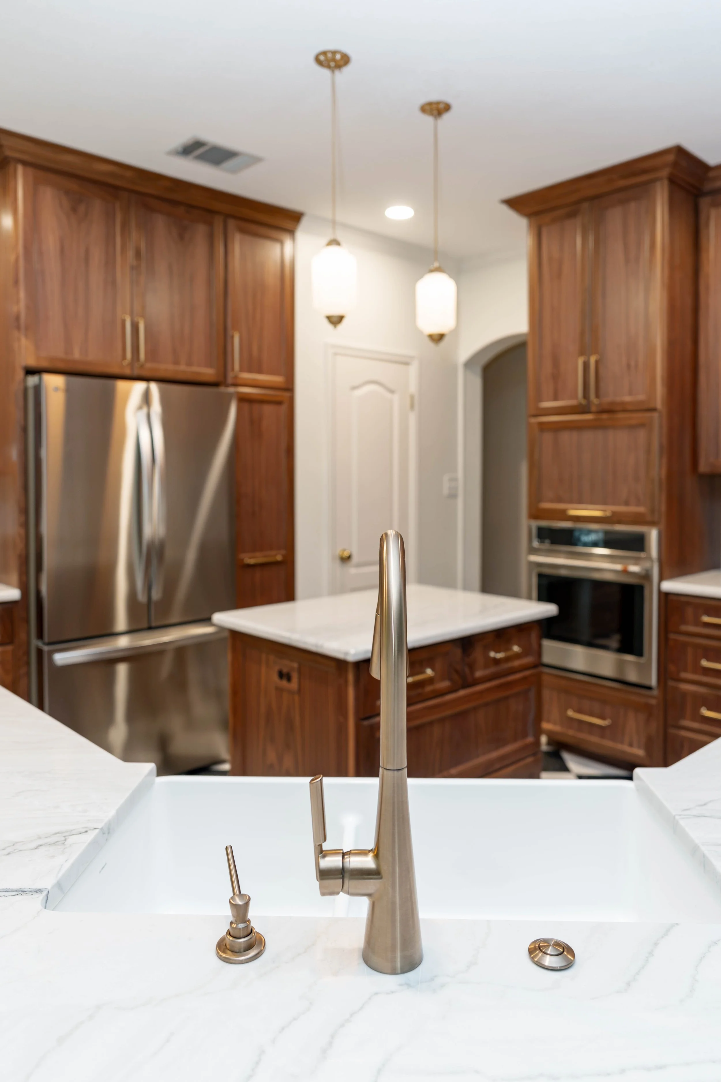 Kitchen renovation, walnut cabinets, Austin Tx, Tile