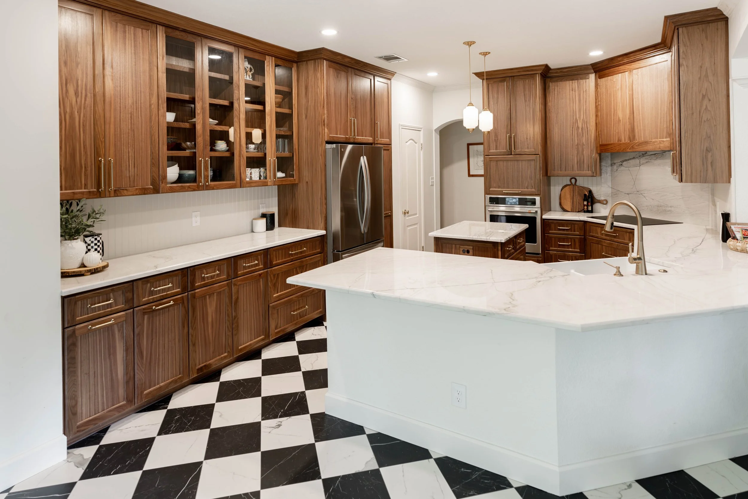 Kitchen renovation, walnut cabinets, Austin Tx, Tile