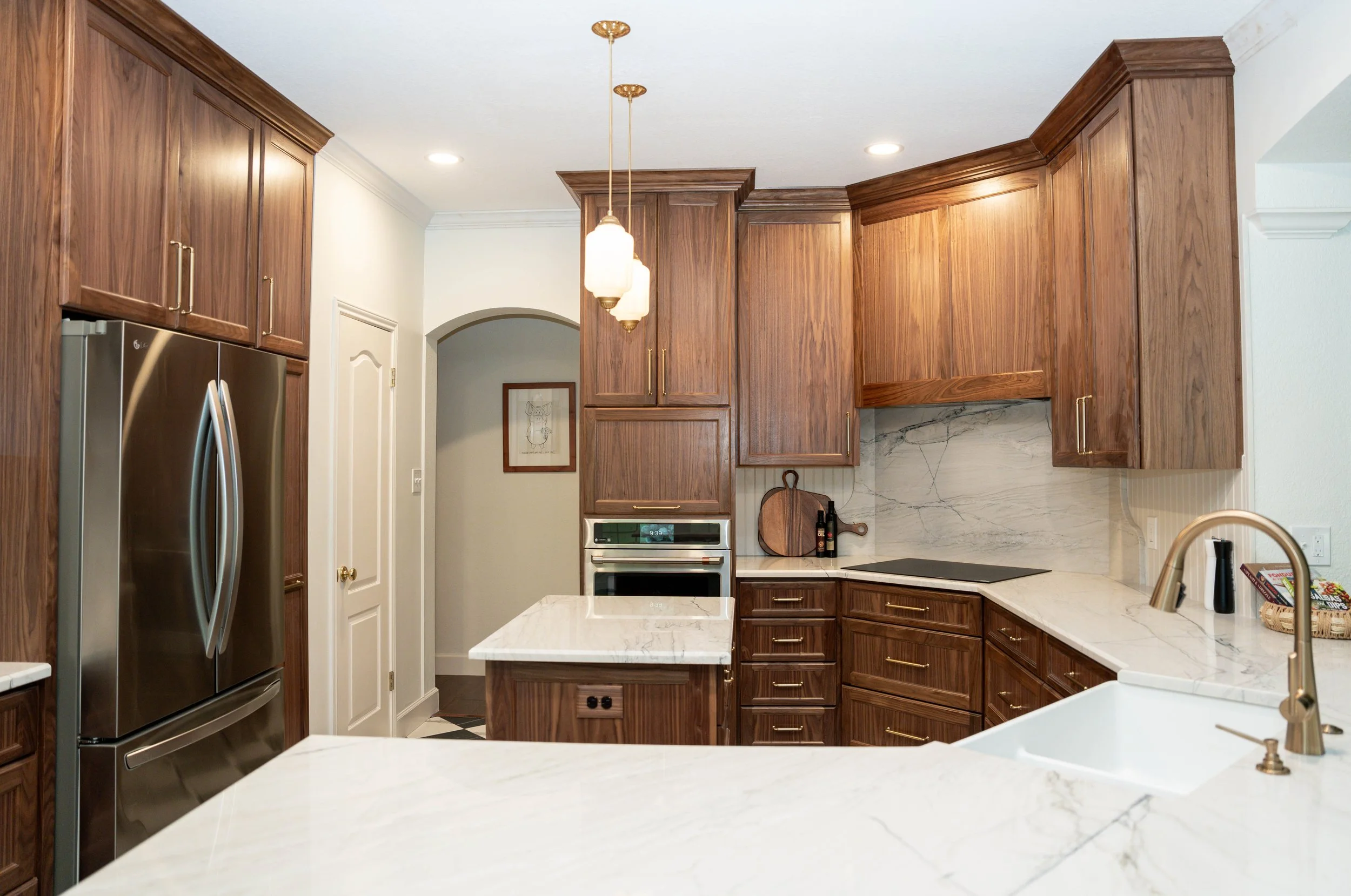 Kitchen renovation, walnut cabinets, Austin Tx, Tile