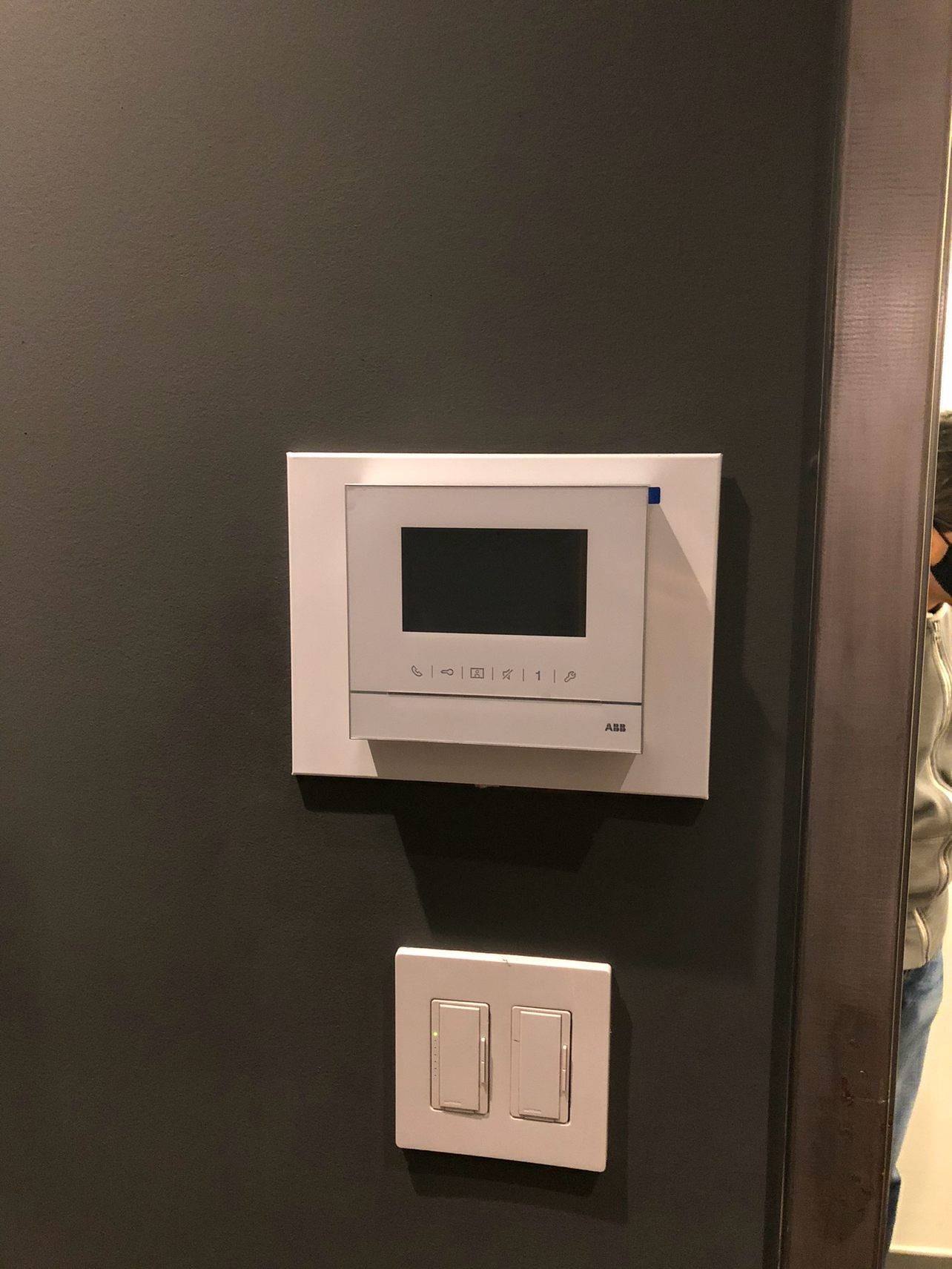 Interior video intercom monitor installed in NYC apartment building.