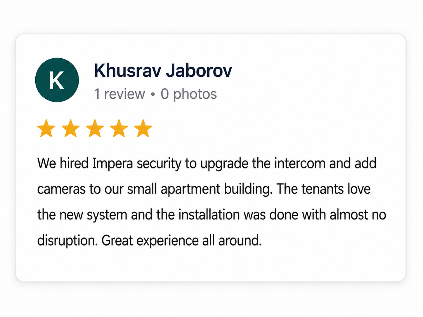 Google 5 star review - Impera Security Systems.png