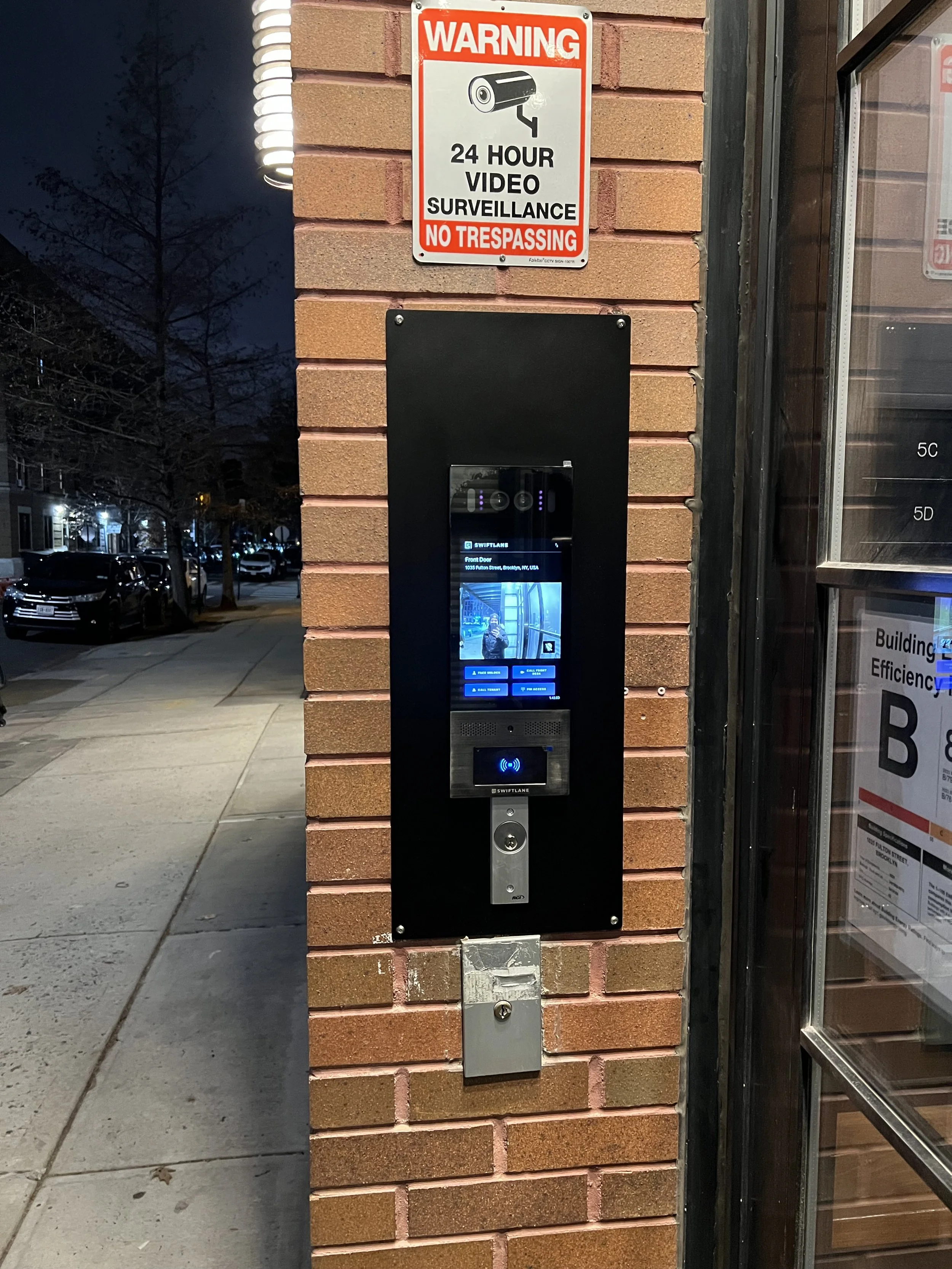 Swiftlane video intercom system installation with mobile app access control.