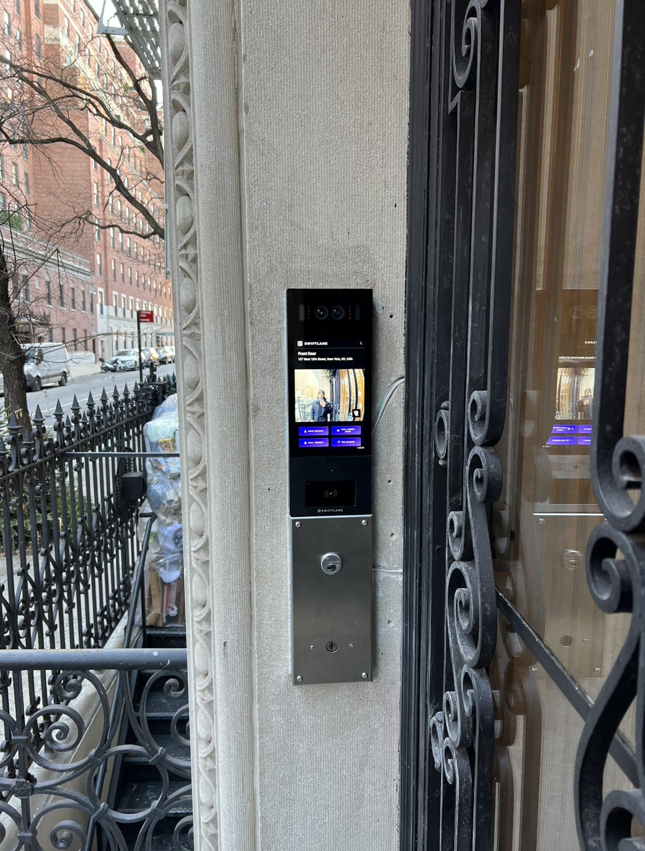 Video intercom system installation for residential building entrance in Brooklyn, NYC.