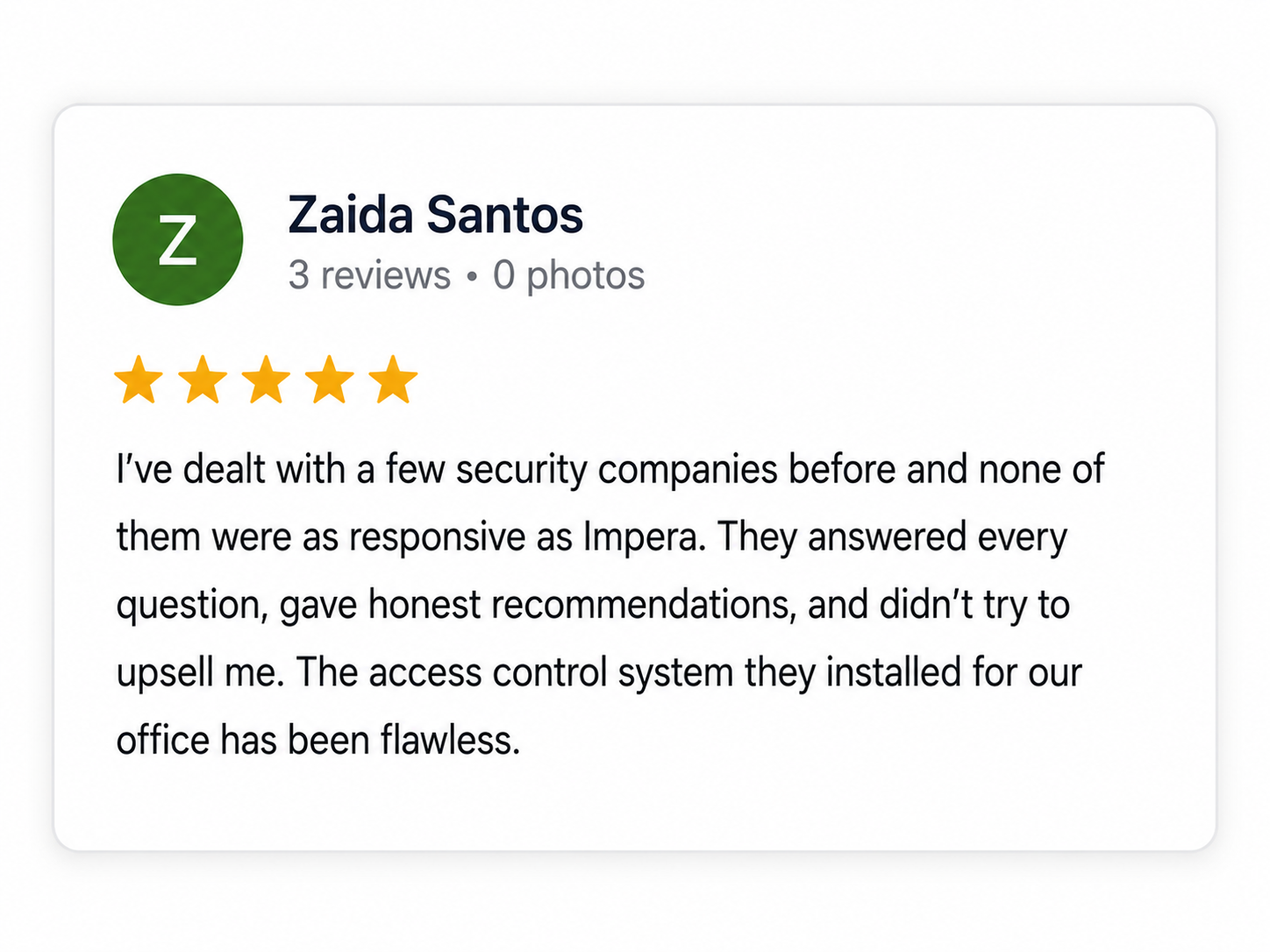 Google 5 star review - Impera Security.png