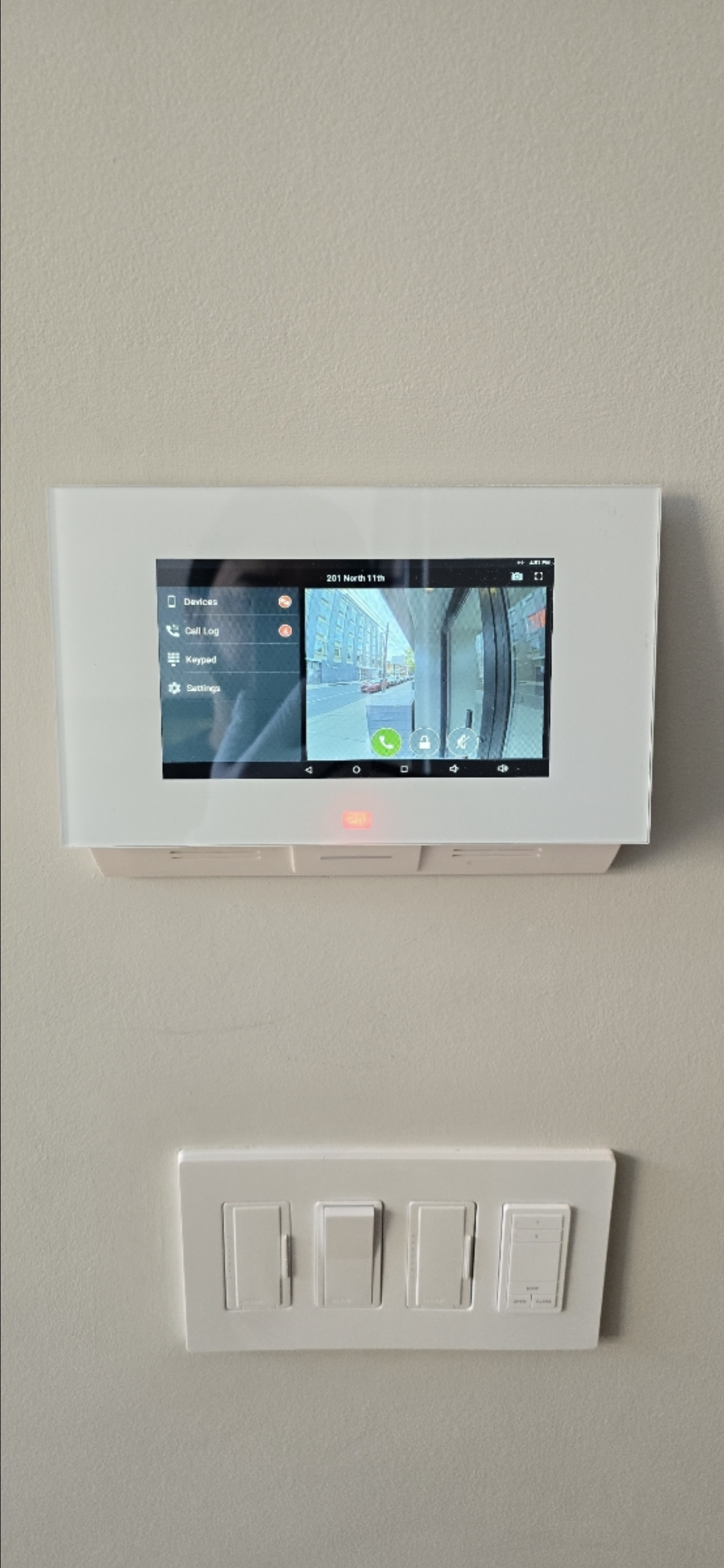2N IP video intercom monitor installed inside a Brooklyn co-op unit.