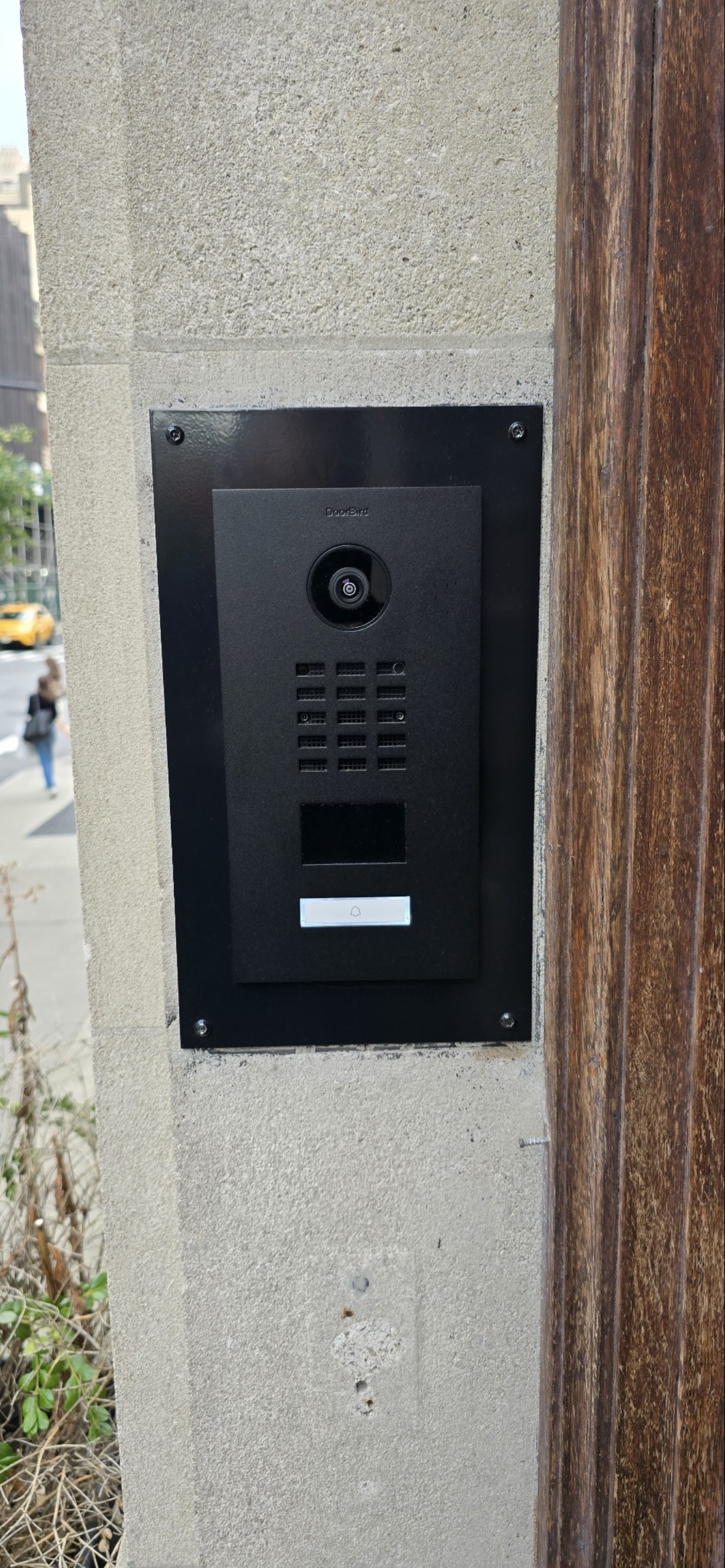 Outdoor intercom and access control system installation in New York City.