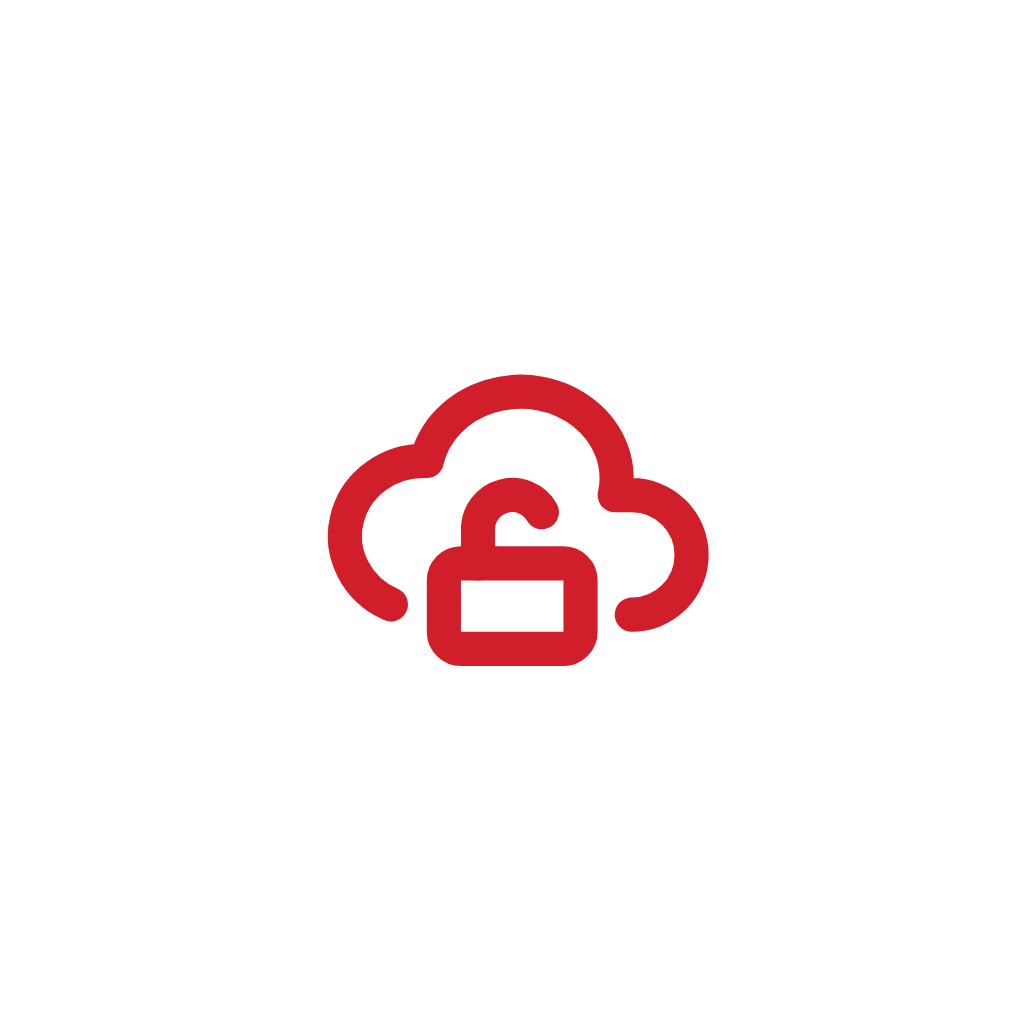 A black cloud icon with a red lock inside it, indicating cloud security or cloud lock security.