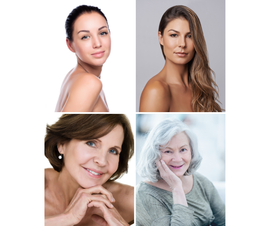 Belleza para mujeres en diferentes etapas de su vida, con diferentes tipos de piel .