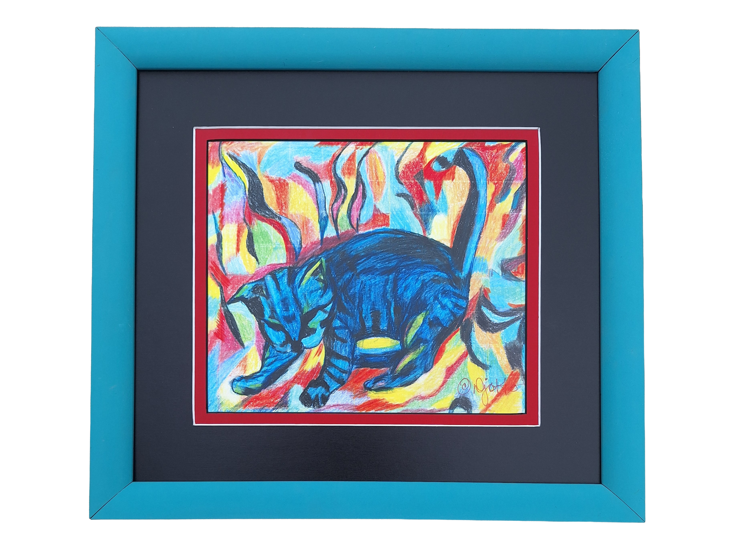 A frame and mat should enhance a piece of art, while becoming a part of the  art. This piece was done by a Yavapai College art student.  I liked framing her piece so much, she gave me a copy so I could do one for myself.