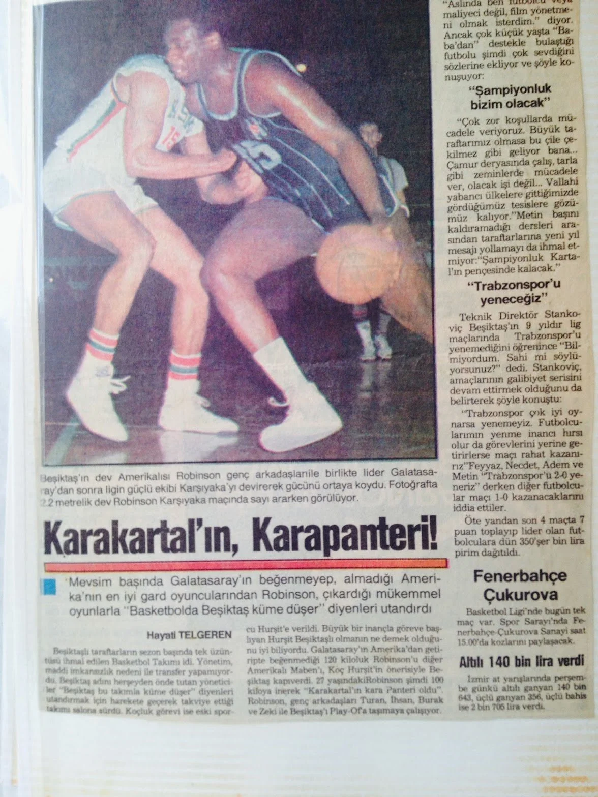 Mike Robinson featured in Turkish sports media during his professional basketball career with Beşiktaş.