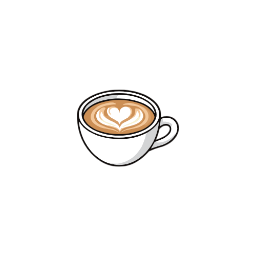 A white coffee cup with latte art in the shape of a heart on coffee with a dark background.