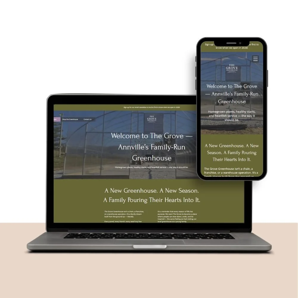 The Grove Greenhouse (Desktop & Mobile Homepage Mockup) - Bits & Blooms Creative Co.