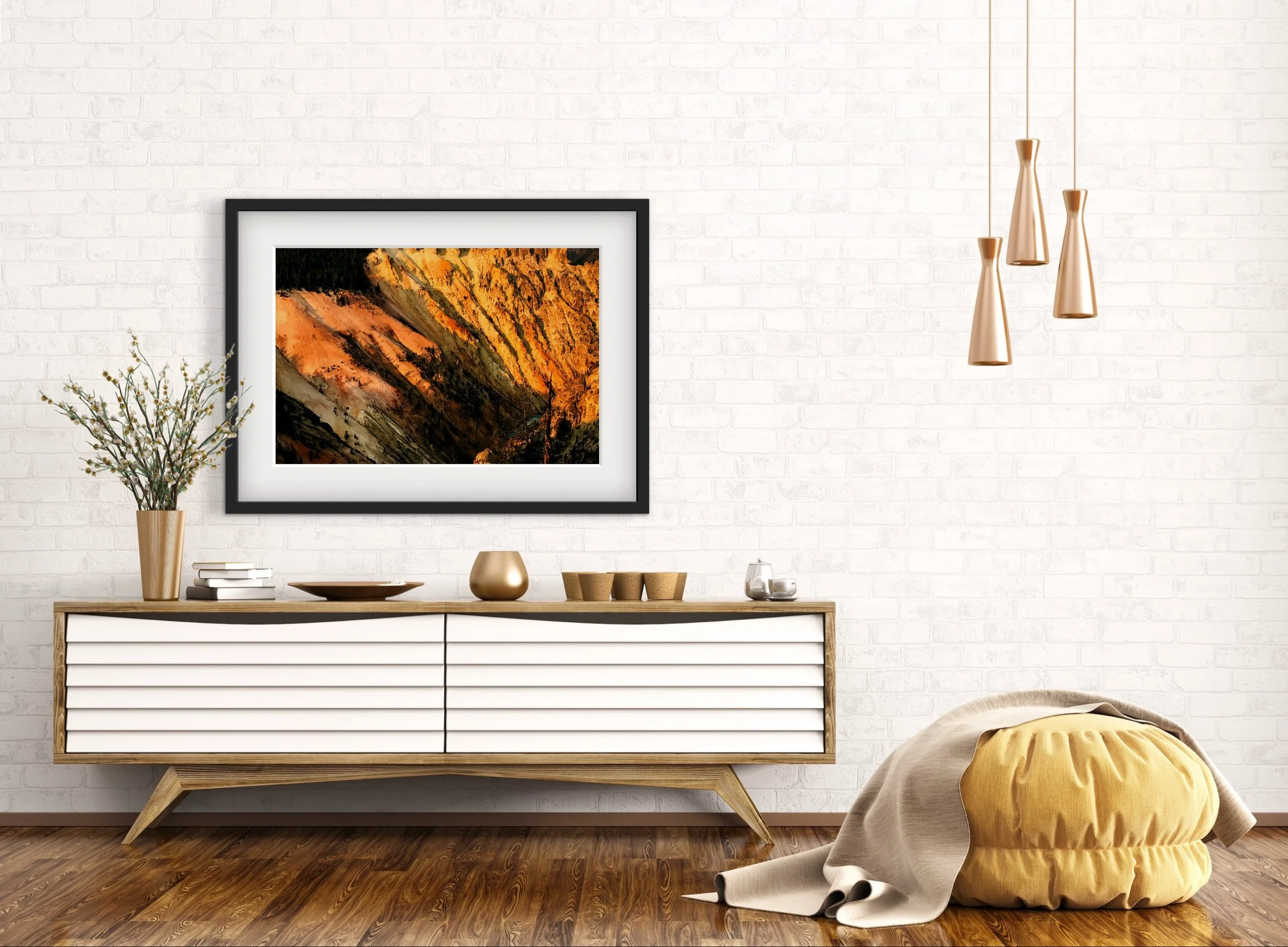 Installation view of a work of art depicting Yellowstone