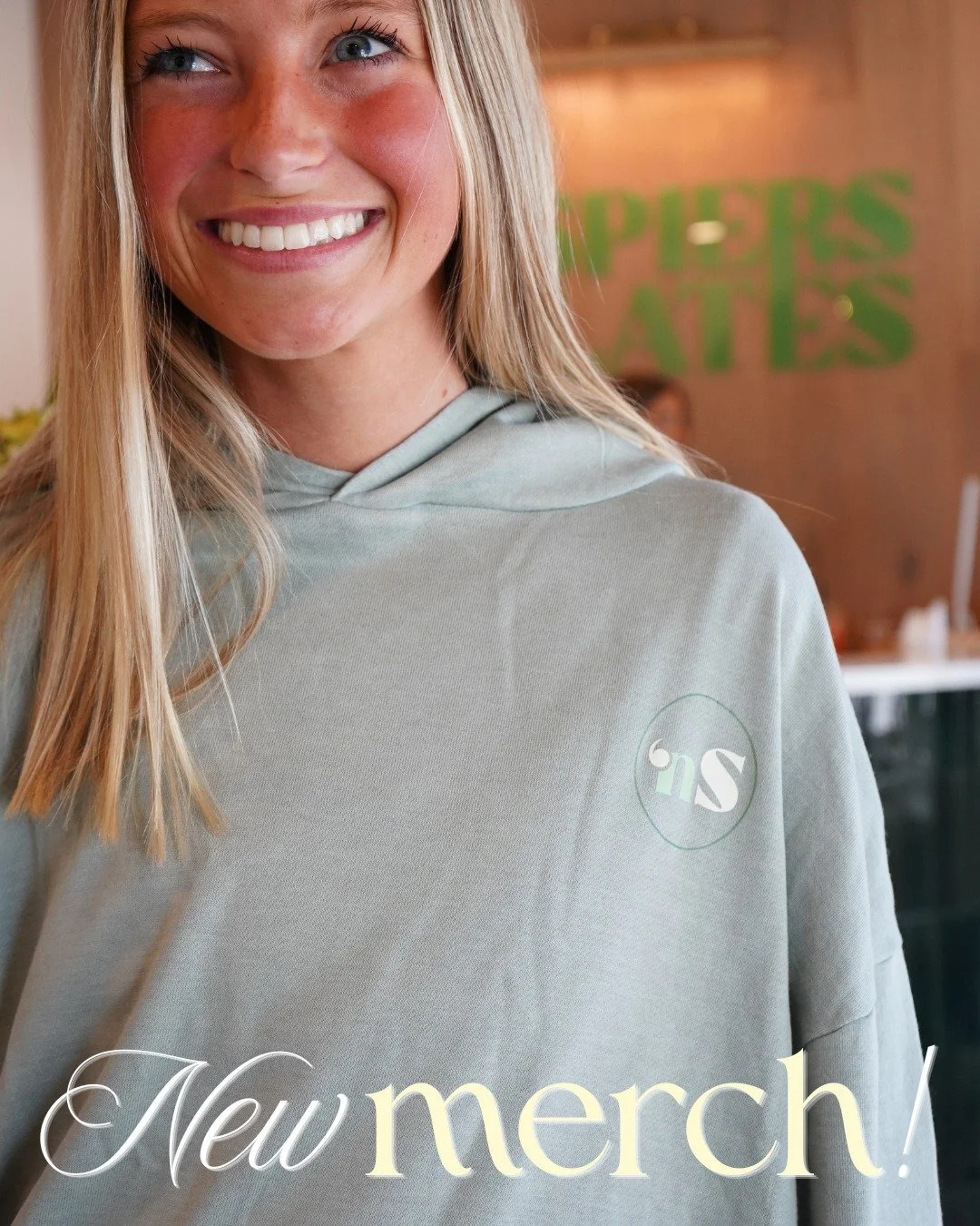 NEW MERCH is here-- come by the studio and check out our new baby tees &amp; Pilates Club lightweight hoodies 💚