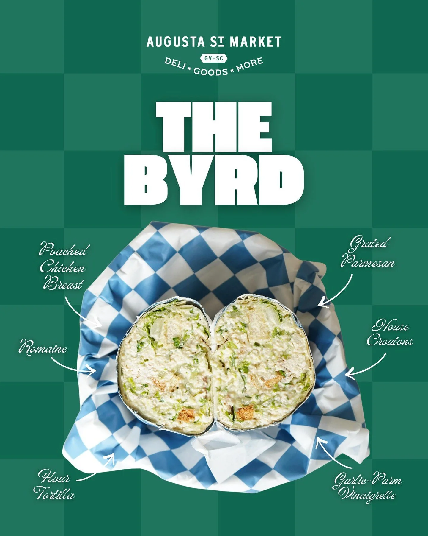 The Byrd.

Our beloved wrap with poached chicken, romaine, and parmesan, tossed in Caesar and finished with garlic breadcrumbs.

A step up from your classic Caesar.