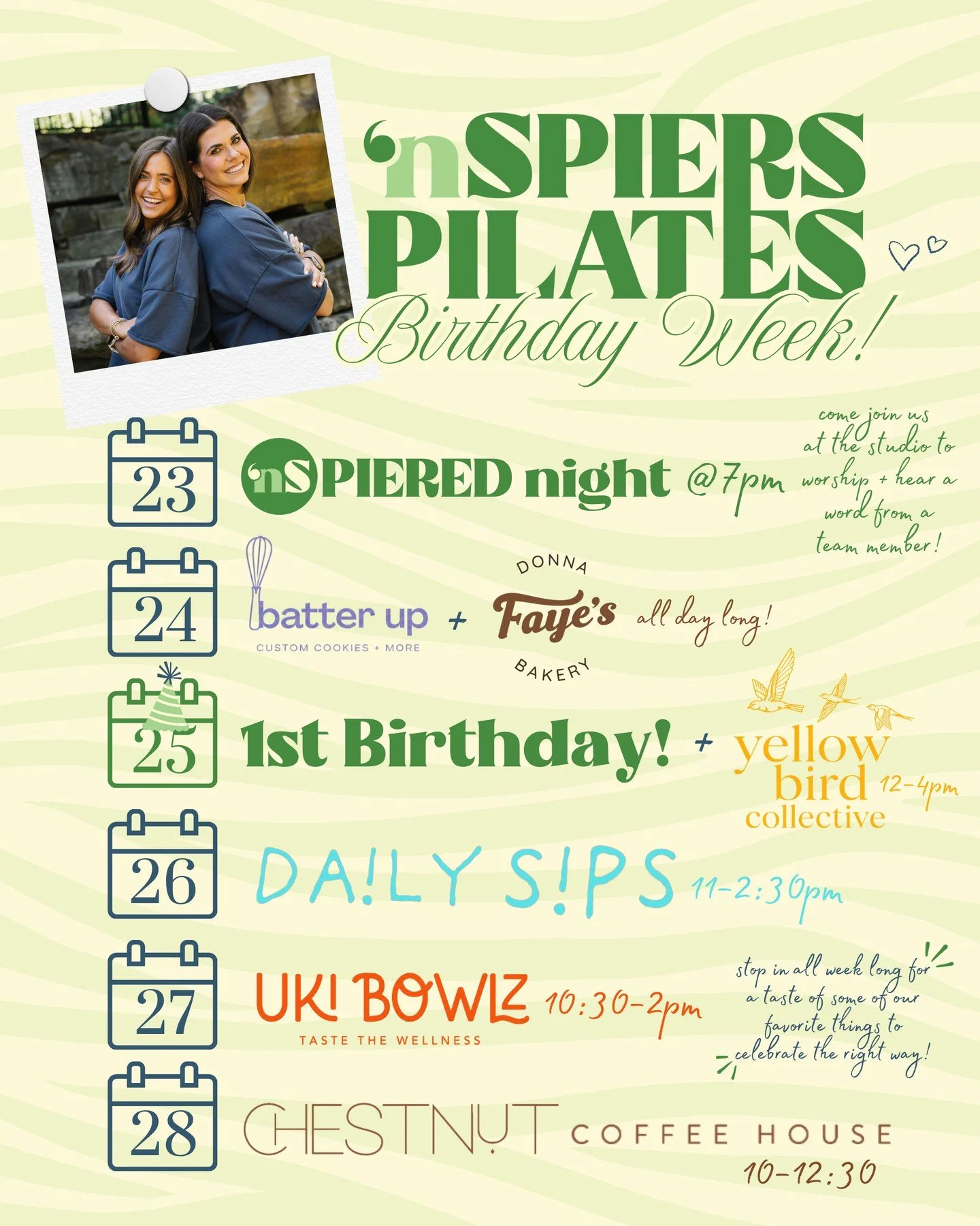 1st B-DAY WEEK is approaching + there's only one way to celebrate... aka all week long with some of our very favorite people and places!!!!

@donnafayesbakery
@batterrupp
@yellow.bird.collective
@dailysipsclem
@clemsonchestnutcoffee
@ukibowlzllc

Com
