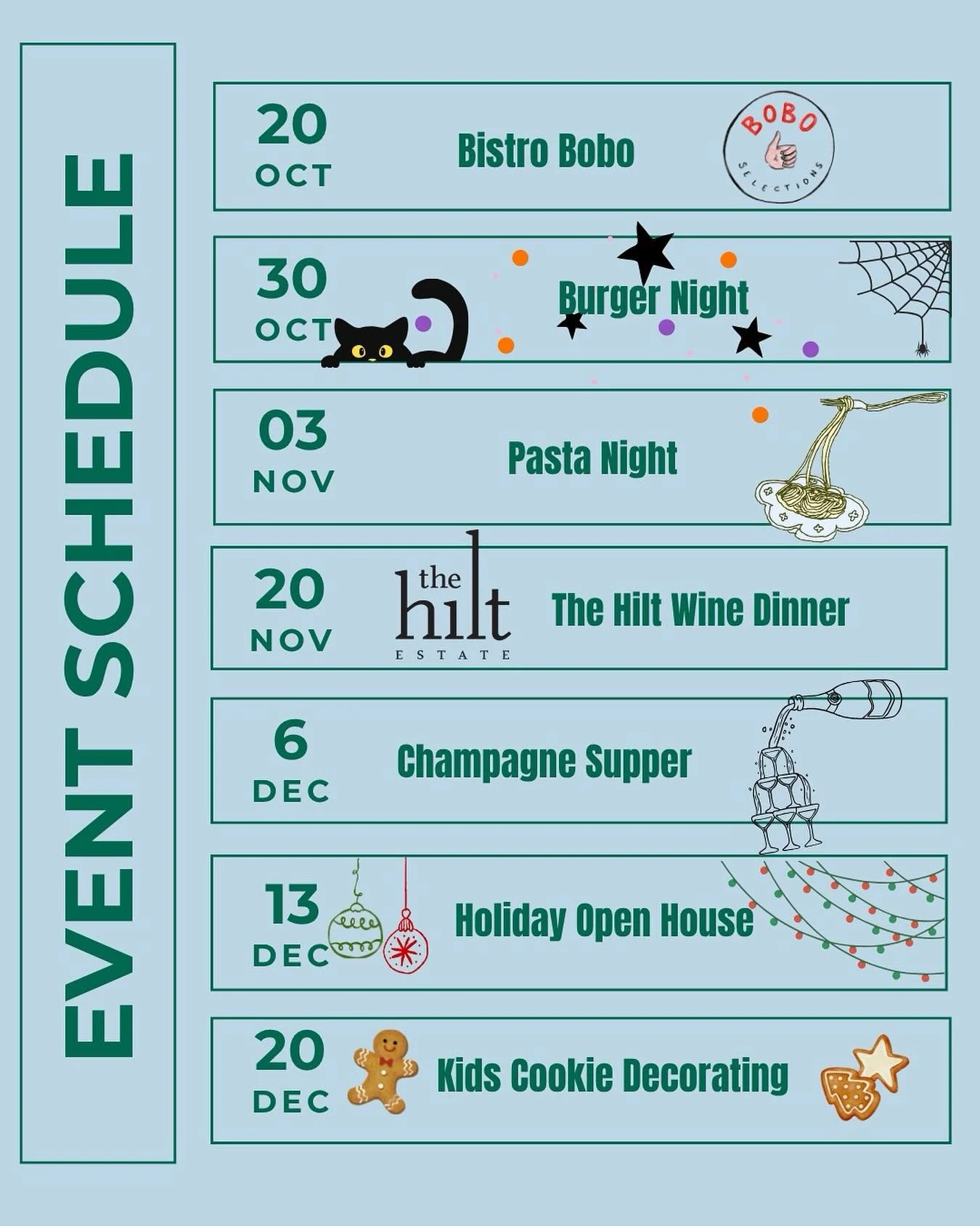 Here are the events for the rest of the year!

We are supper excited about this line up. Be sure to mark your calendar for one (or all) of our upcoming events.

Link to all event details in bio