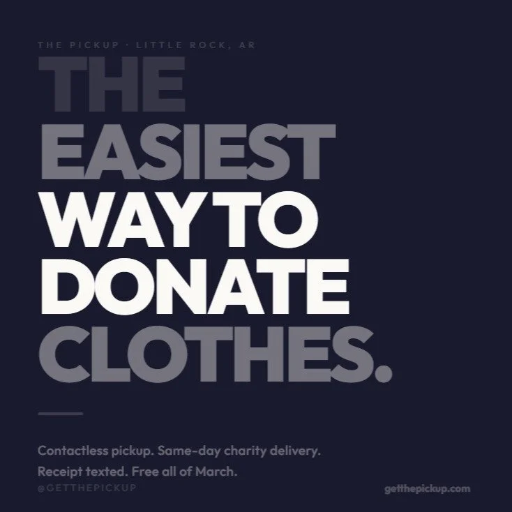Those bags have been sitting there long enough. 👜

The Pickup is the easiest way to donate clothes in Little Rock &mdash; we come straight to your door, pick up your clothing donations, and deliver them to a local charity same day. You don't even ha