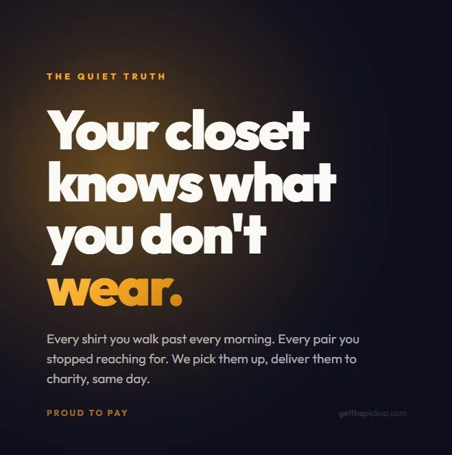 Your closet knows what you don't wear.

Every shirt you walk past every morning. The pair you stopped reaching for two summers ago. The dress that fit different. The shoes you said you'd break back in.

They've been sitting there waiting. Not for you