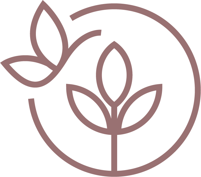 An icon of stylized plant motif within a circle.