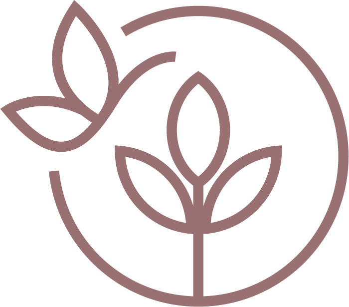 An icon of stylized plant motif within a circle.