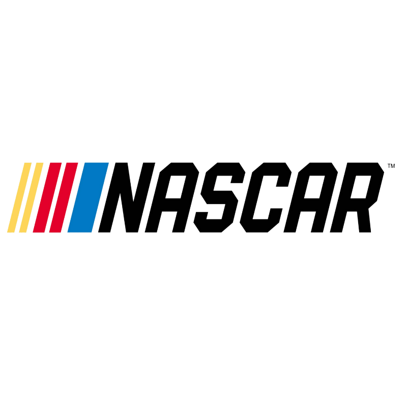 NASCAR logo with red, yellow, and blue stripes above the black text 'NASCAR'.