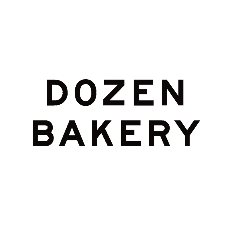 Logo with a black square top section and the words "DOZEN BAKERY" in black block letters beneath, set against a white background.