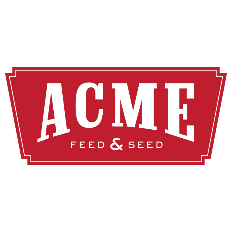 ACME Feed & Seed logo with red background and white text.