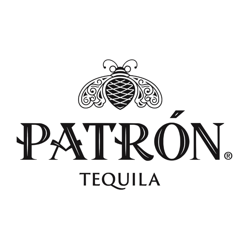 Patrón Tequila logo with a stylized bee or insect above the brand name.