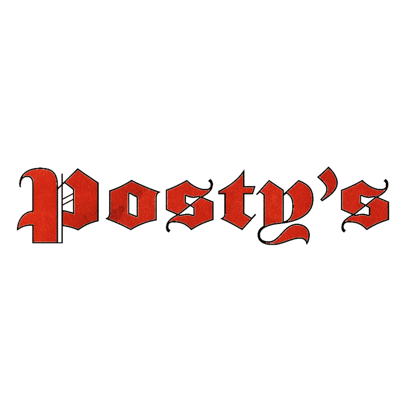 Graphic text reading "Pasty's" in red and black Old English font with decorative flourishes.
