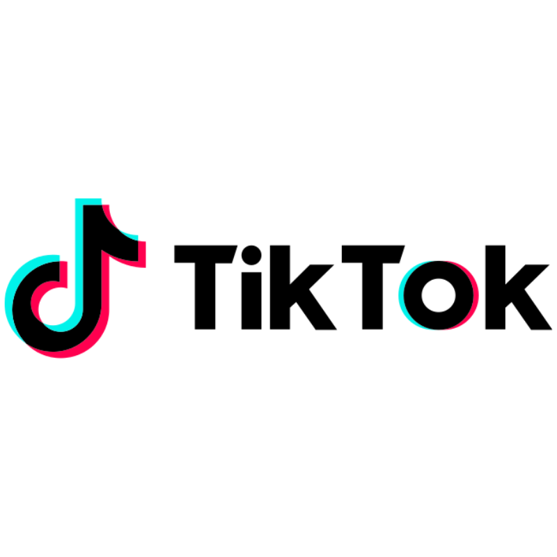 Decorative image with TikTok logo and swirling lines in pink and blue colors.