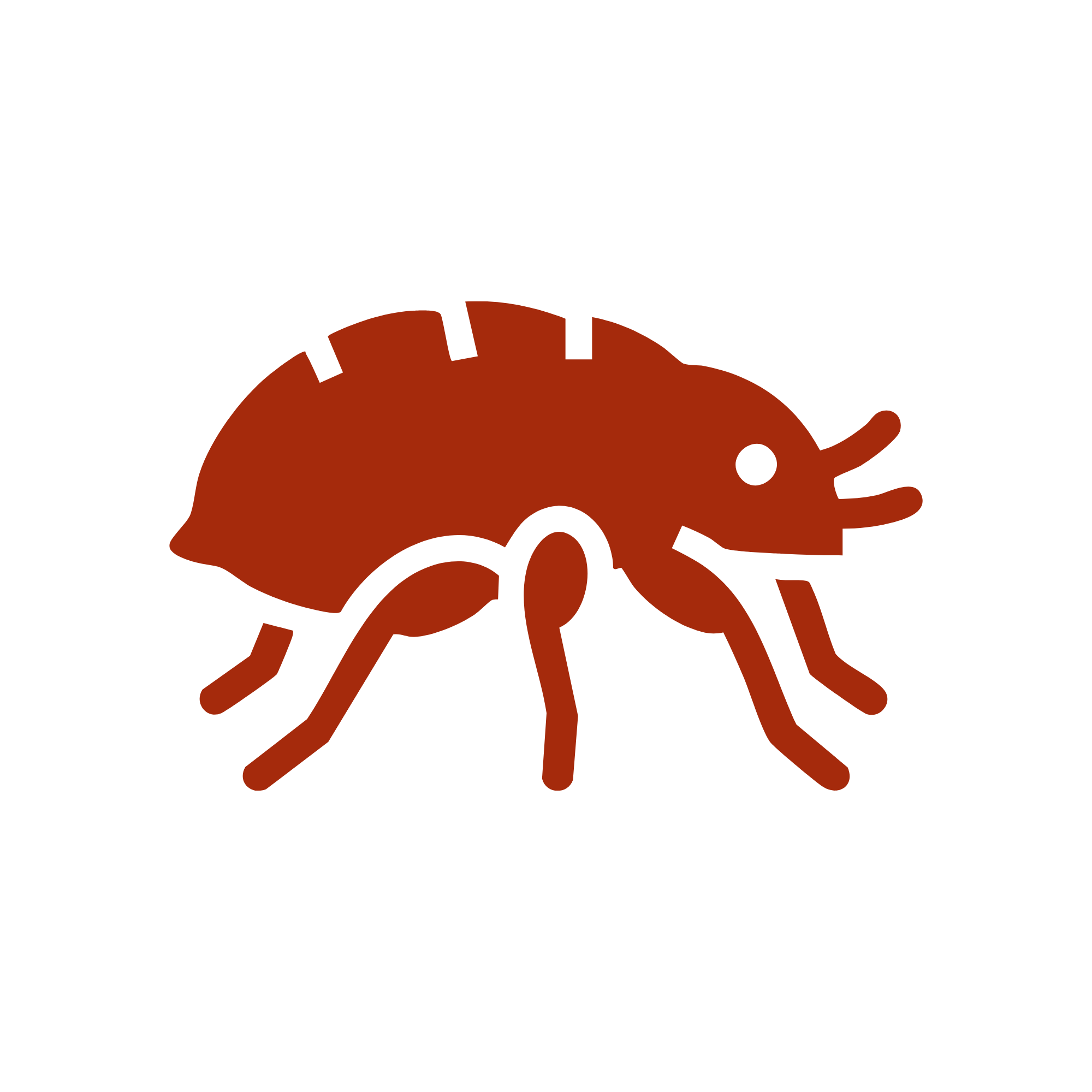 Stylized cartoon illustration of a brown tick insect with multiple legs and a small head with antennae.