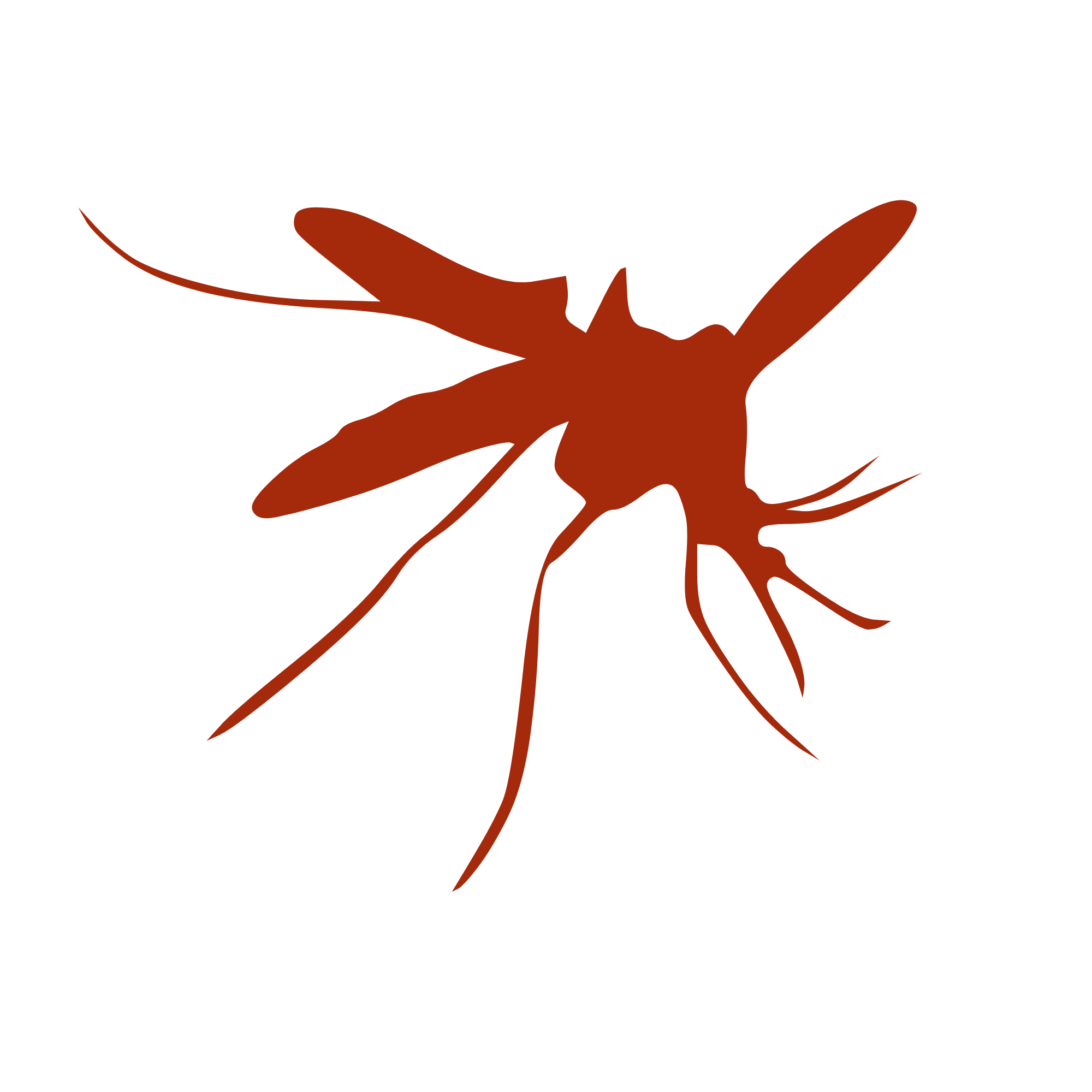 A digital silhouette of a praying mantis with brown color, set against a black background.