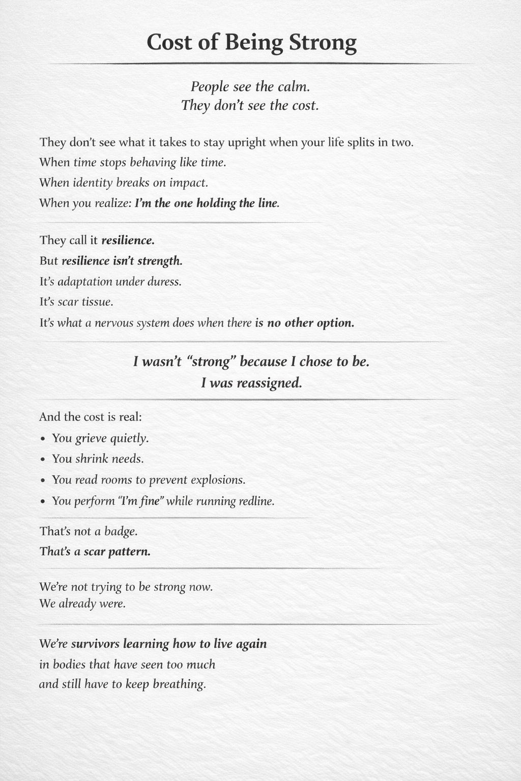 Cost Of Being Strong