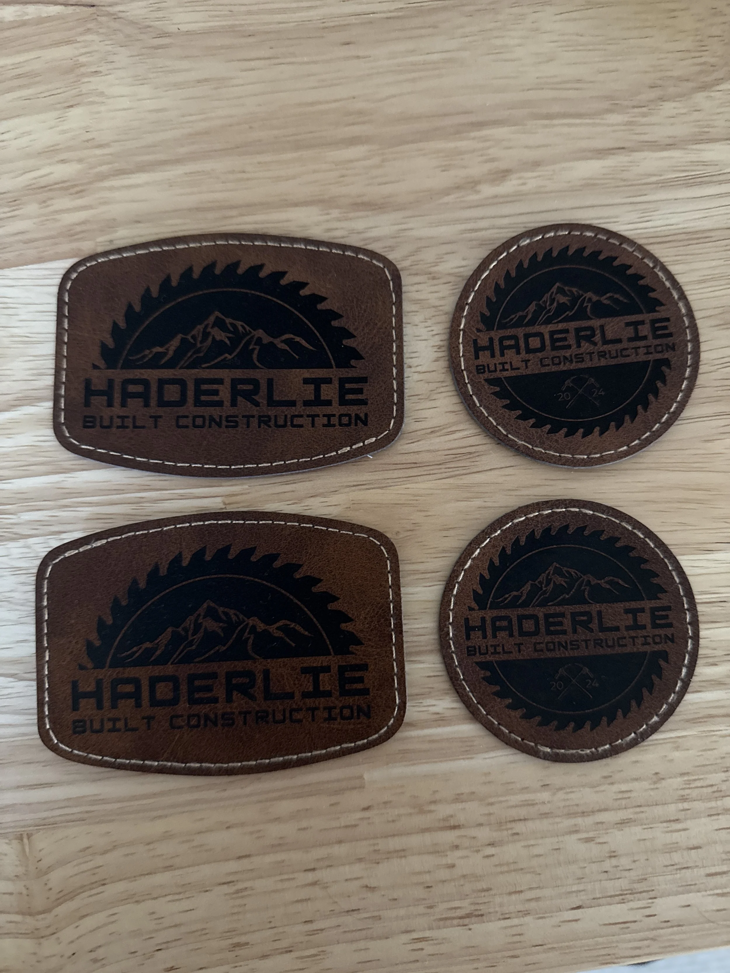 Logo Design and Laser Engraved Leather Heat Seal Patches for Hats by Haderlie Designs