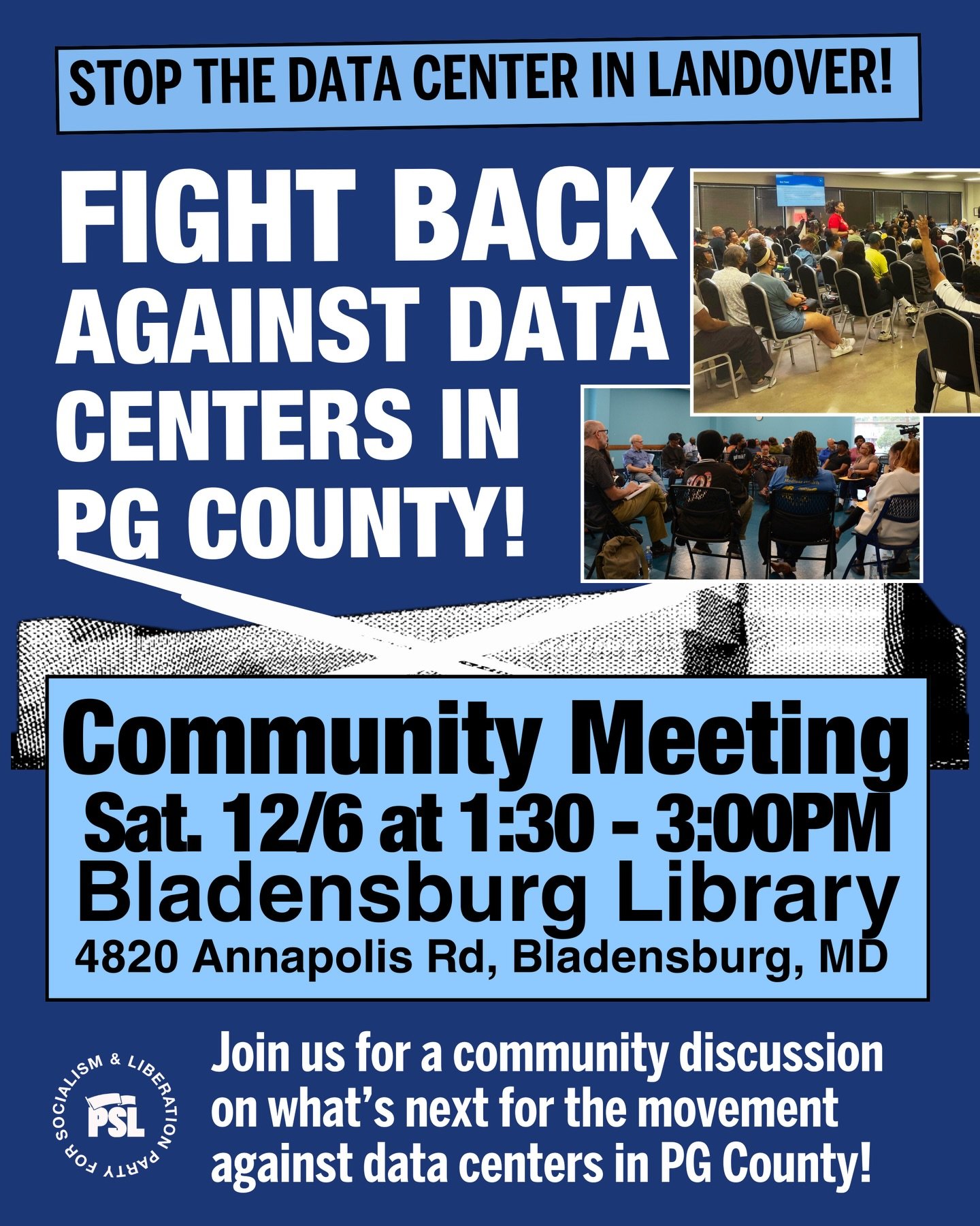 NEXT SATURDAY, December 6th at 1:30PM - 3PM, come join us for the next community meeting. We will be hosting a community discussion on the recently released Task Force Report on data centers throughout all of Prince George&rsquo;s County. The Landove