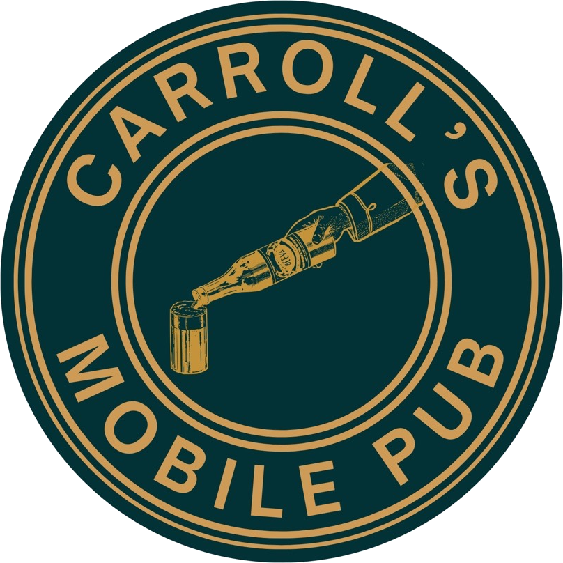 Circular logo with the text 'Carroll's Mobile Pub' and a graphic of a syringe injecting a small cup.