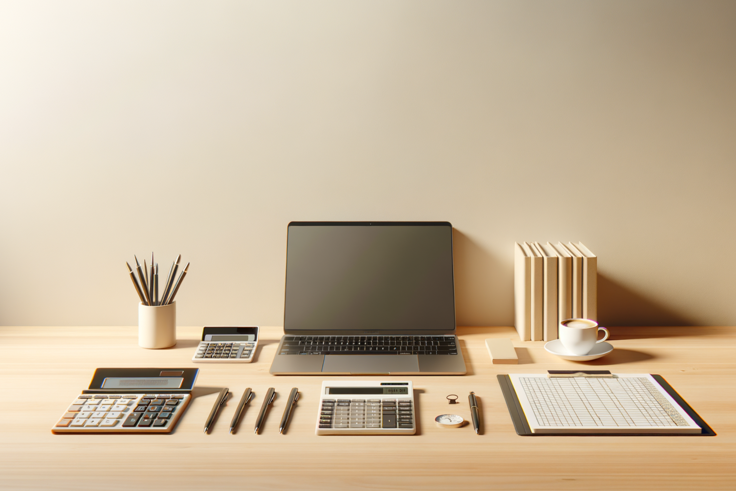 Calm and organized desk with laptop representing stress-free bookkeeping for therapists and wellness practitioners