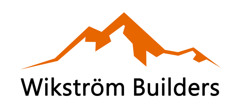 Logo for Wikström Builders featuring an orange mountain outline and bold black text.