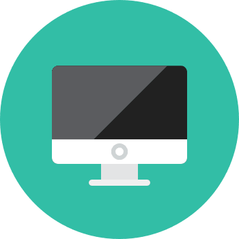 Un écran d'ordinateur blanc avec un fond turquoise.