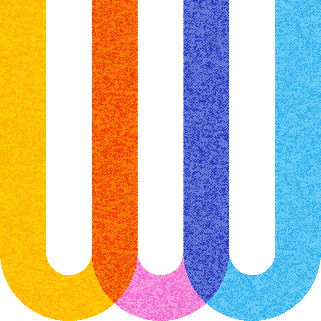 Close-up of colored popsicle sticks arranged vertically in yellow, orange, brown, blue, and light blue colors.