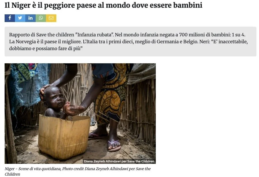 Il Niger è il peggiore paese al mondo dove essere bambini | Redatorre Sociale / Save the Children, Jun 01, 2017