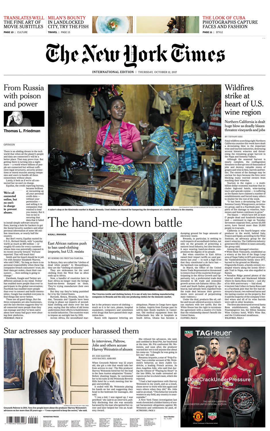 The hand-me-down battle | The New York Times, International edition, pages A1 and A4, Oct 12, 2017