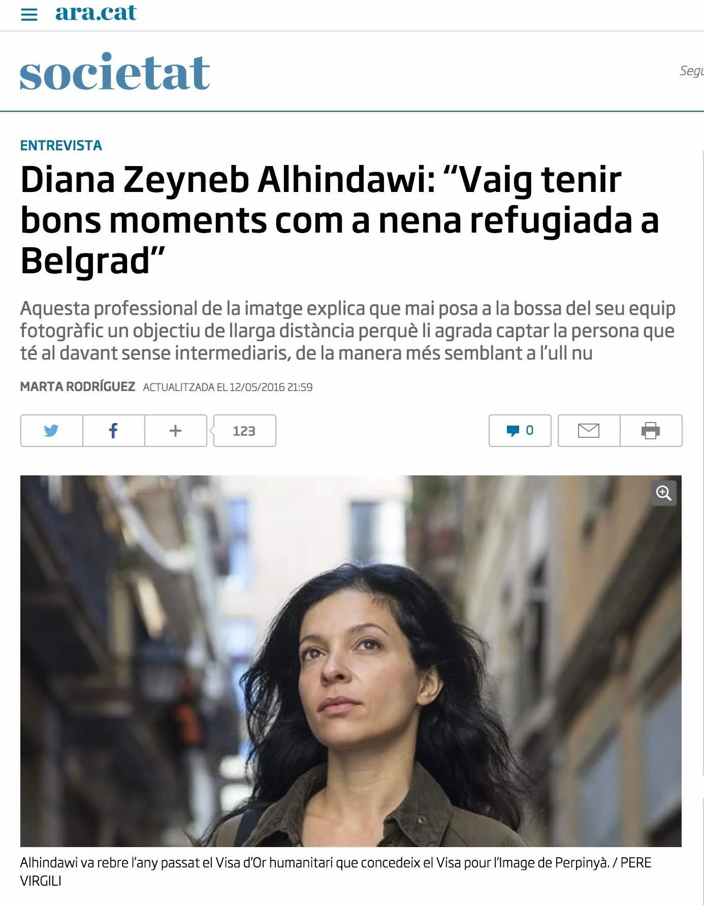 Diana Zeyneb Alhindawi: "Vaig tenir bons moments com a nena refugiada a Belgrad" | Ara.cat, May 12, 2016
