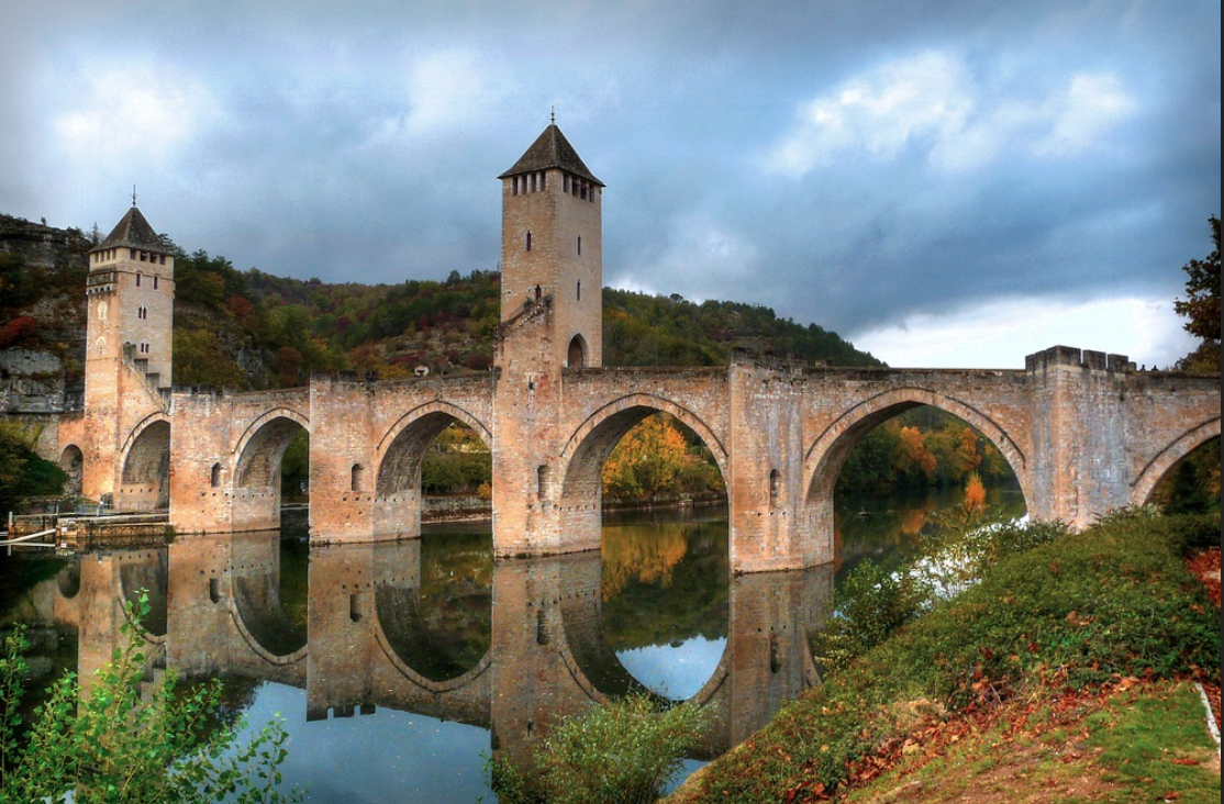 The historic Valentré bridge in Cahors, France,  on the Lot river an iconic stop on the Via Podiensis Camino